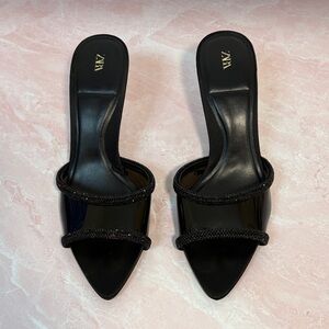 Zara Black Women's Heeled Mules patent leather & sequins
